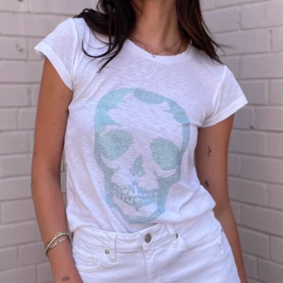 NWT Zadig & Voltaire Skull Strass Short-Sleeve T-Shirt ~ White~Blue ~ Size M - Picture 1 of 5
